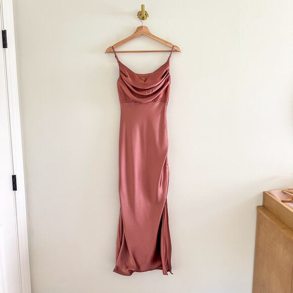 Revelry Skye Satin Cowl Neck Sleeveless Front Slit Maxi Dress 0 - Picture 1 of 10